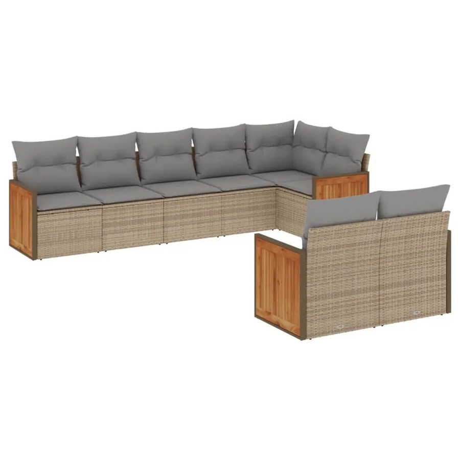 vidaXL 8-tlg Garten-Sofagarnitur in L-Form aus Poly-Rattan und Akazienholz mit Kissen in Beige - Bild 2