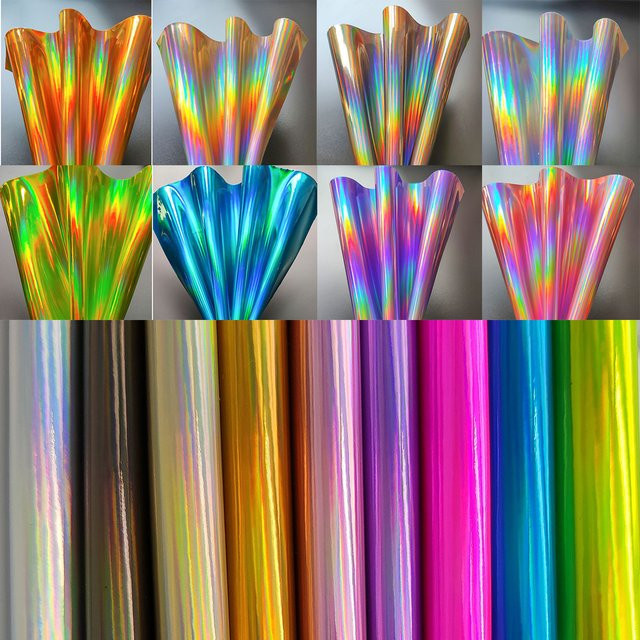 Findohope Hologramm PU Leder Stoff in Regenbogenfarben für Bastelarbeiten und DIY, B: 20 cm, L: 120 cm - Bild 1