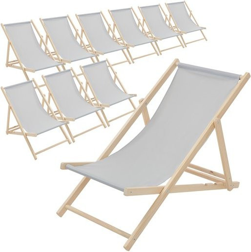 10er Set ECD Germany Liegestühle aus Holz mit hellgrauem Polyester Oxford-Gewebe klappbar - Bild 1