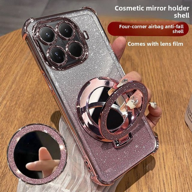 Luxuriöse transparente Handyhülle mit Glitzer-Ring-Spiegel-Standhalterung für Xiaomi 17T 15T Pro 17 Pro Max 14T in Lila - Bild 1