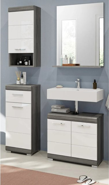 Inn.Furn Badmöbel-Set Shawn in Weiß Hochglanz und Grau, 4-teilig, Breite: 112 cm - Bild 1