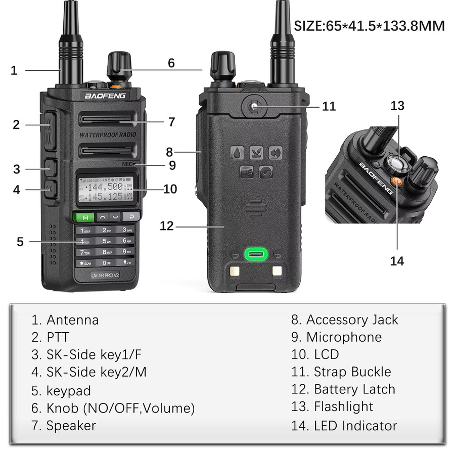Baofeng UV-9R PRO Multi Band Walkie Talkie in Schwarz, IP68 Wasserdicht, Drahtloses Funkgerät mit Kopierfrequenz und AM FM DTMF für große Reichweite - Bild 6