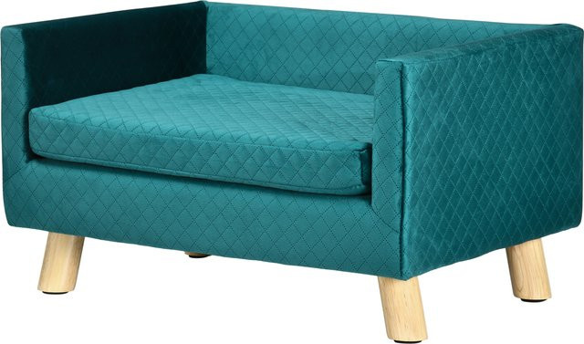 PawHut Hundesofa aus Samt mit Rückenlehne und Holzbeinen in Blau, B/T/H: 64 x 45 x 36 cm - Bild 1