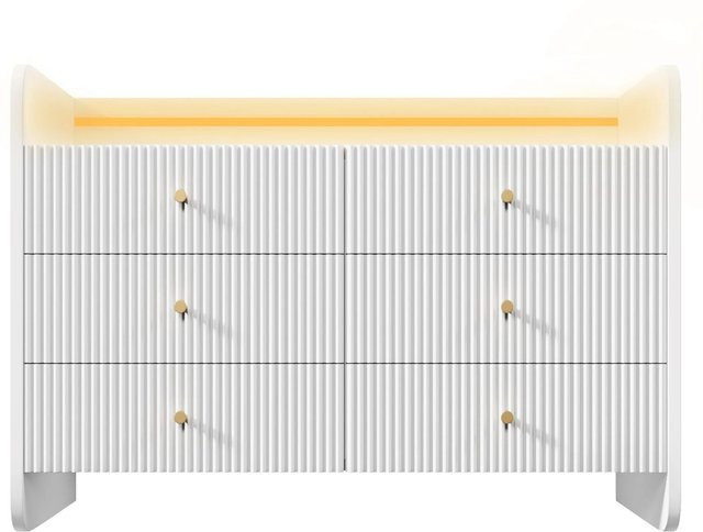 Merax Sideboard Weiß mit integrierter LED-Beleuchtung und 6 Schubladen, B/T/H: 120 x 40 x 75 cm - Bild 1