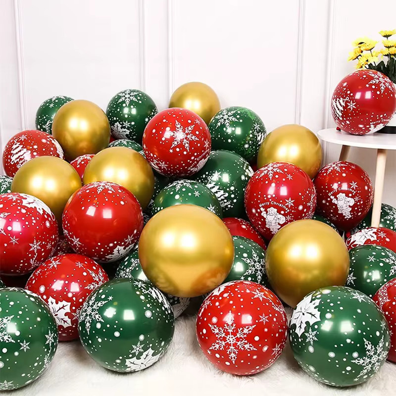 10 Stück LQVYI Latex Ballons mit Weihnachtsmotiv und Schneeflocken in Rot, Durchmesser: 30,48 cm, für Weihnachts- und Neujahrsdekorationen - Bild 2