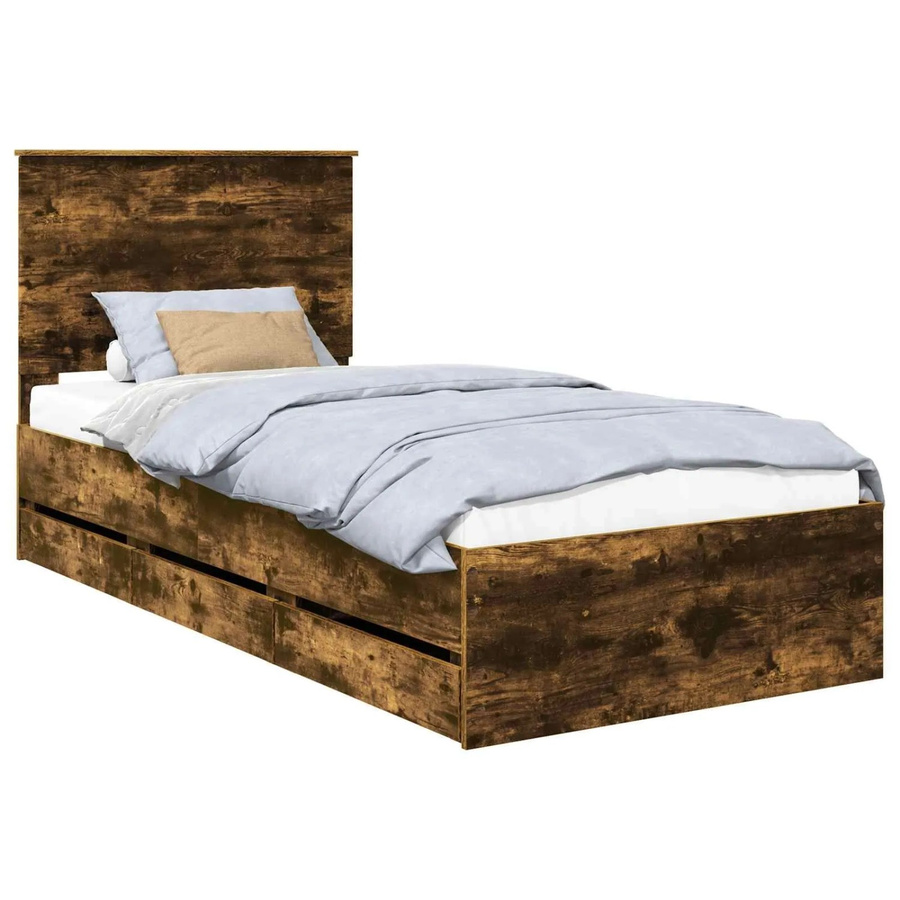 vidaXL Bettrahmen aus Ingenieursholz in Farbe Raucheiche/Braun, B/T/H: 100 x 200 x 30,61 cm - Bild 2