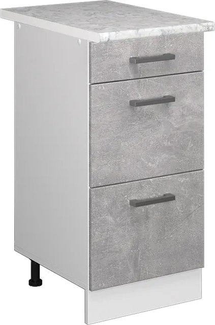 Vicco Küchenunterschrank R-Line mit Schubladen in Weiß und Beton-Optik mit Marmor-Arbeitsplatte, Breite: 40 cm - Bild 2