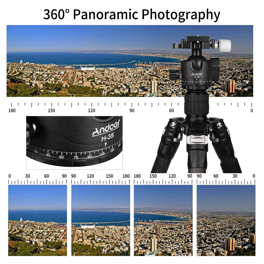 Andoer H-35 Panorama Stativ Kugelkopf Adapter mit U-Nut und Low Gravity Center Design aus Aluminiumlegierung, Schwarz, max. 15 kg Tragfähigkeit - Bild 3