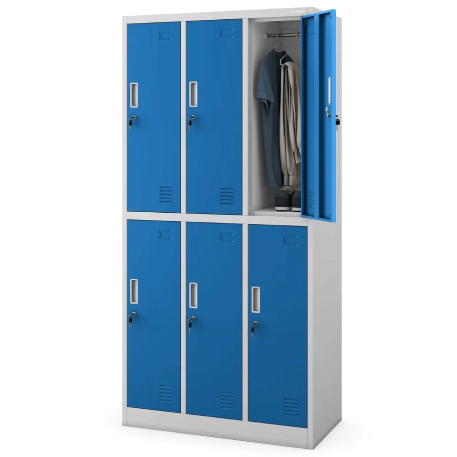JAN NOWAK Umkleideschrank Spind IGOR mit 6 Abteilen in Grau-Blau, Höhe: 185 cm, Breite: 90 cm, Tiefe: 45 cm - Bild 2