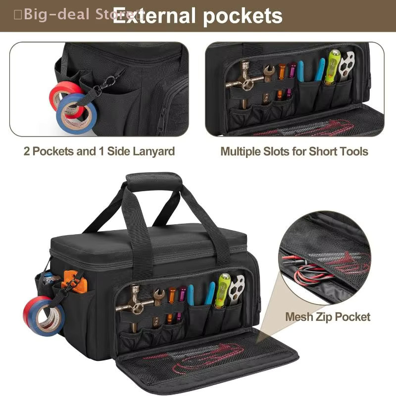 JTZTF Taktische Werkzeugtasche in Schwarz mit rutschfester Basis, Tragbarer Mehrzweck-Arbeitsorganisator für Heimwerker und Tischler, B/T/H: 36,7 x 21,5 x 20,5 cm - Bild 4
