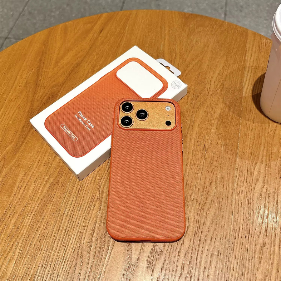 Jinitaimeik MagSafe Tech Woven Kabellose Ladehülle für iPhone 17 16 15 14 13 12 Pro Max mit mattierter Rückseite in Orange - Bild 1