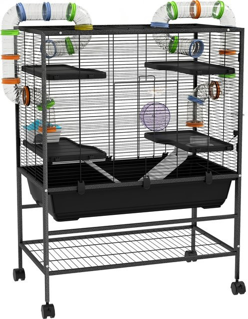 PawHut Hamsterkäfig Nagerkäfig mit Laufrad und Zubehör, Schwarz, B/H/L: 46 x 109 x 82 cm, Aosom - Bild 1