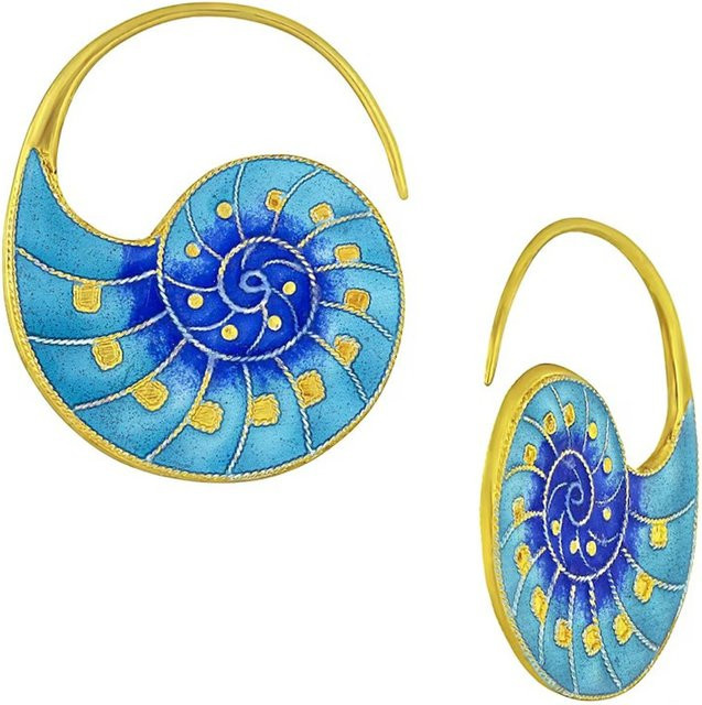 YoYo Ohrringe, Emaille-Muschel, Gold, Damen, Vintage - Bild 1
