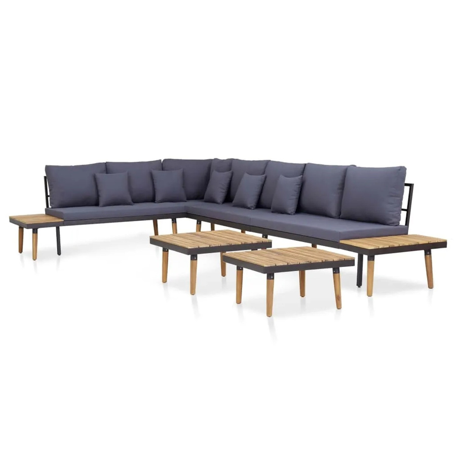 vidaXL 7-tlg Garten-Lounge-Set aus Akazienholz und Metall in Braun und Grau mit Kissen und Couchtisch - Bild 2