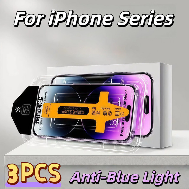 3er-Pack Sichtschutz Panzerglas aus gehärtetem Glas für Apple iPhone 17 16e 16 15 14 13 Pro Max mit Anti-Blaulicht-Augenschutz in Transparent - Bild 1