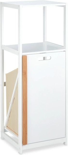 Relaxdays Badregal aus MDF und Bambus mit Wäschekorb in Weiß, B/T/H: 98 x 36 x 30 cm - Bild 1