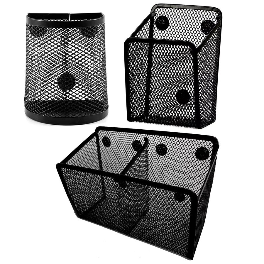 Magnetischer Mesh Stifthalter aus Metall in Schwarz für Büro und Kühlschrank - Bild 2