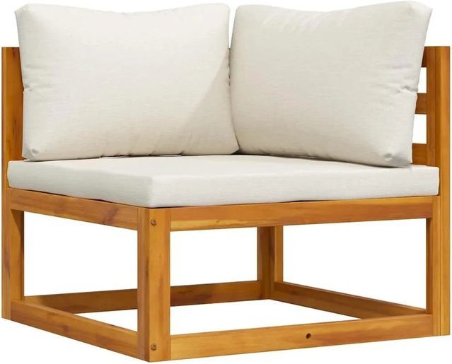vidaXL Modular-Ecksofa aus massivem Akazienholz mit cremeweißen Polstern aus Stoff - Bild 1