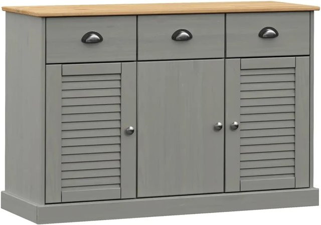 vidaXL Sideboard VIGO aus massivem Kiefernholz in Grau, rustikales Design, B/T/H: 113 x 40 x 75 cm - Bild 1