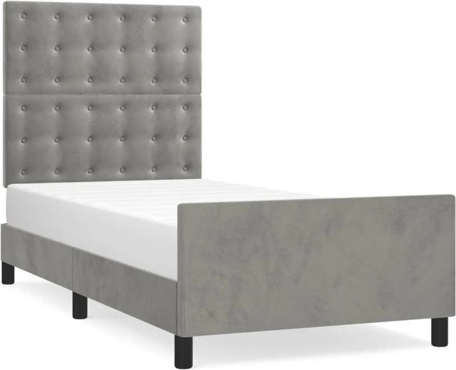 vidaXL Bettgestell mit Kopfteil aus Samt in Hellgrau, B/T/H: 80 x 200 x 128 cm - Bild 1