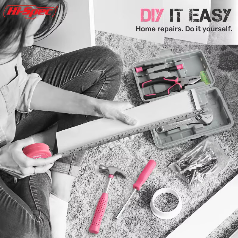 Hi-Spec 39-teiliges DIY Heimwerker-Werkzeugset in Pink mit Hammer, Schraubenschlüssel und Zange für Heimwerker und Autopflege - Bild 3