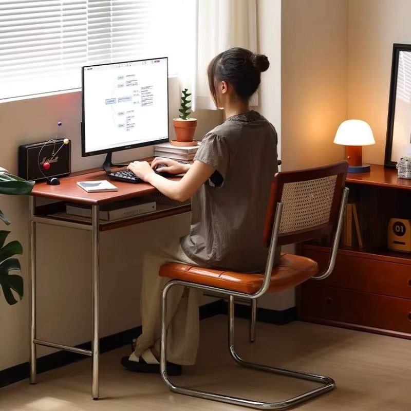 Oeny Retro-Schreibtisch aus massivem Holz und Edelstahl als multifunktionaler Büro- und Computertisch mit Aufbewahrungsmöglichkeit - Bild 1