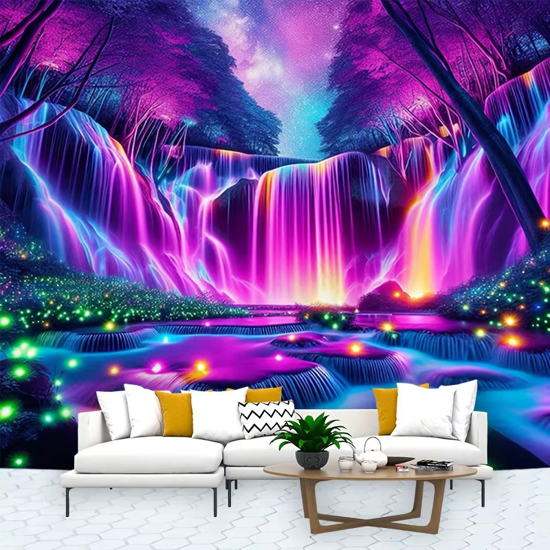 VIKAMA Fantasy-Wasserfall Wandteppich in Grün und Multicolour mit Naturmotiv für dein Wohnzimmer - Bild 3