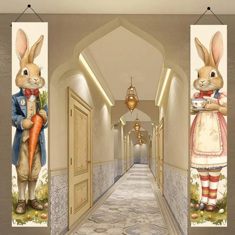 VIKAMA Oster-Wandteppich mit Frühlingshasen und Karotten-Motiv, Mehrfarbig, B/H: 180 x 30 cm - Bild 2