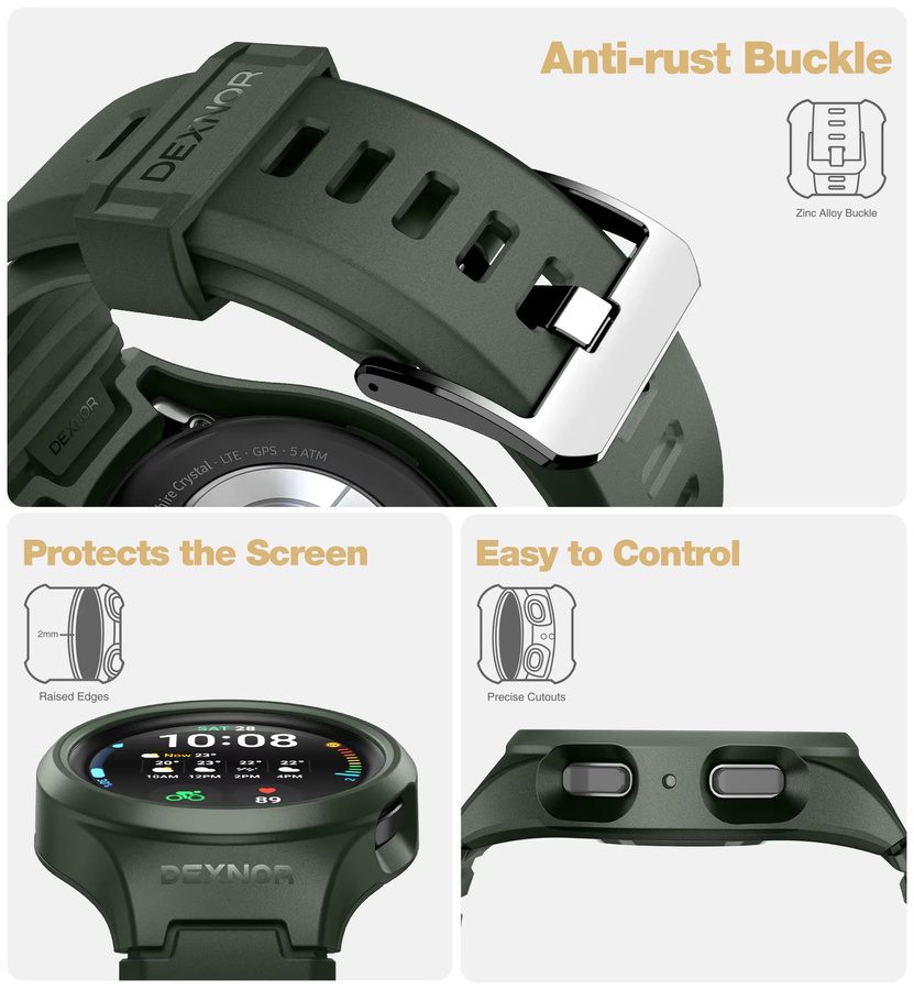 Dexnor Uhrenarmband mit Gehäuse, Silikon, Schwarz, Unisex, 45 mm - Bild 4