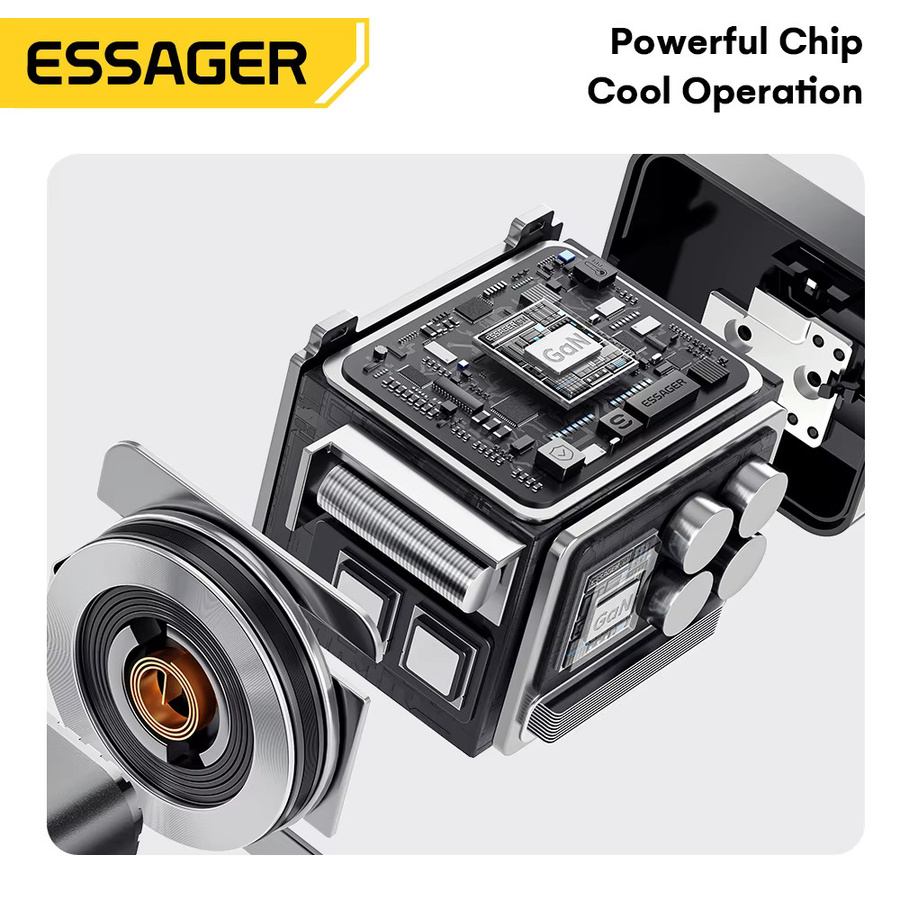 Essager 65 W GaN-Ladegerät mit einziehbarem USB-C-Kabel, PD-Schnellladung für Laptop, MacBook und iPhone, Schwarz - Bild 5