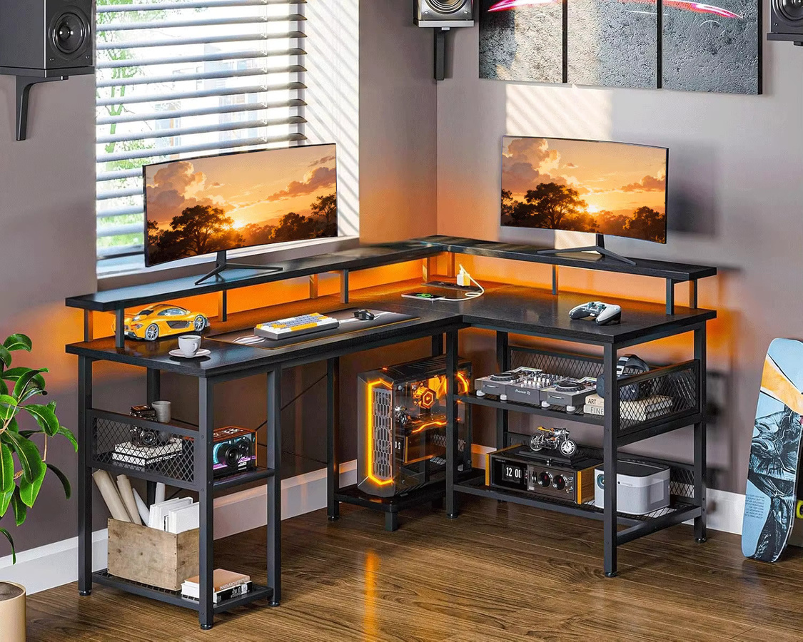 Coleshome Gaming Tisch mit LED und reversibler Platte in Schwarz, B: 150 cm, T: 102 cm - Bild 6