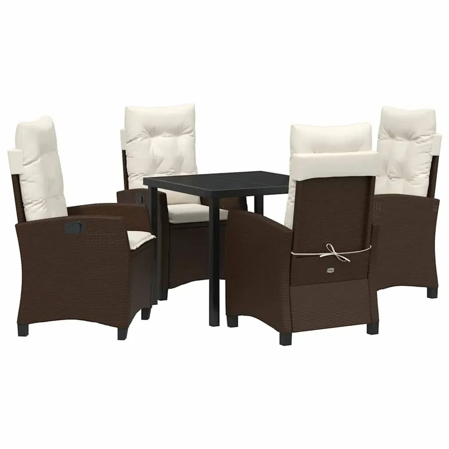 vidaXL 5-teiliges Garten-Esstischset aus Poly-Rattan in Braun mit Kissen für Terrasse und Balkon - Bild 2