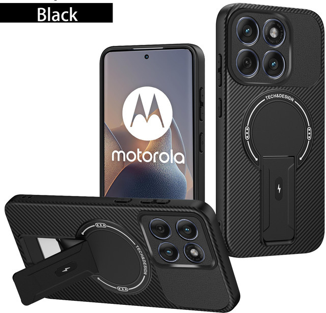 Magnetische Schutzhülle für Motorola Edge 60 Fusion, Moto Edge 60s und Moto Edge 60 in Schwarz mit Halterung und harter Rückseite - Bild 1