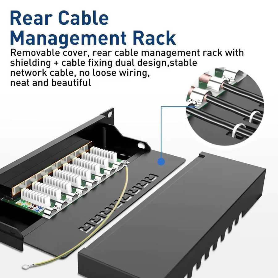 ZOERAX CAT6a Patchpanel Schwarz, 12/24-Port, 10 Gbit/s, abgeschirmtes Metall-Netzwerkpanel für Ethernet/LAN, 1 HE Rack- und Wandmontage, kompatibel mit CAT5e/6/6a/7 Kabeln - Bild 4