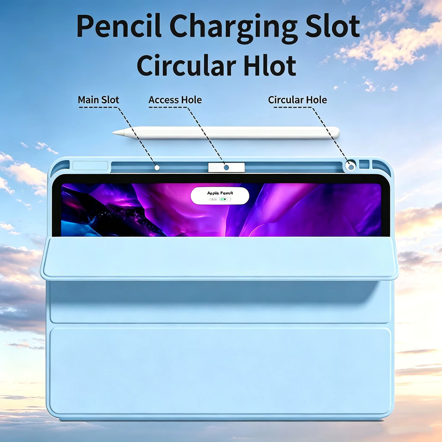 Tzion Silikon Flip Smart Cover Hülle für iPad Pro und iPad Air 10. und 11. Generation mit Stifthalter und Auto Schlaf-Wach-Funktion in Blau - Bild 4