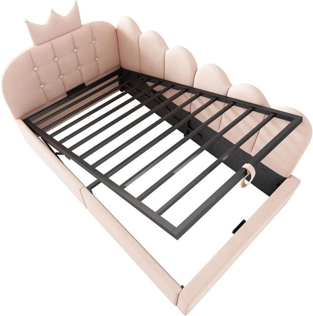 Merax Daybett mit Hydraulik-Stauraum in Rosa aus Samt, B/T/H: 209 x 90 x 96 cm - Bild 1