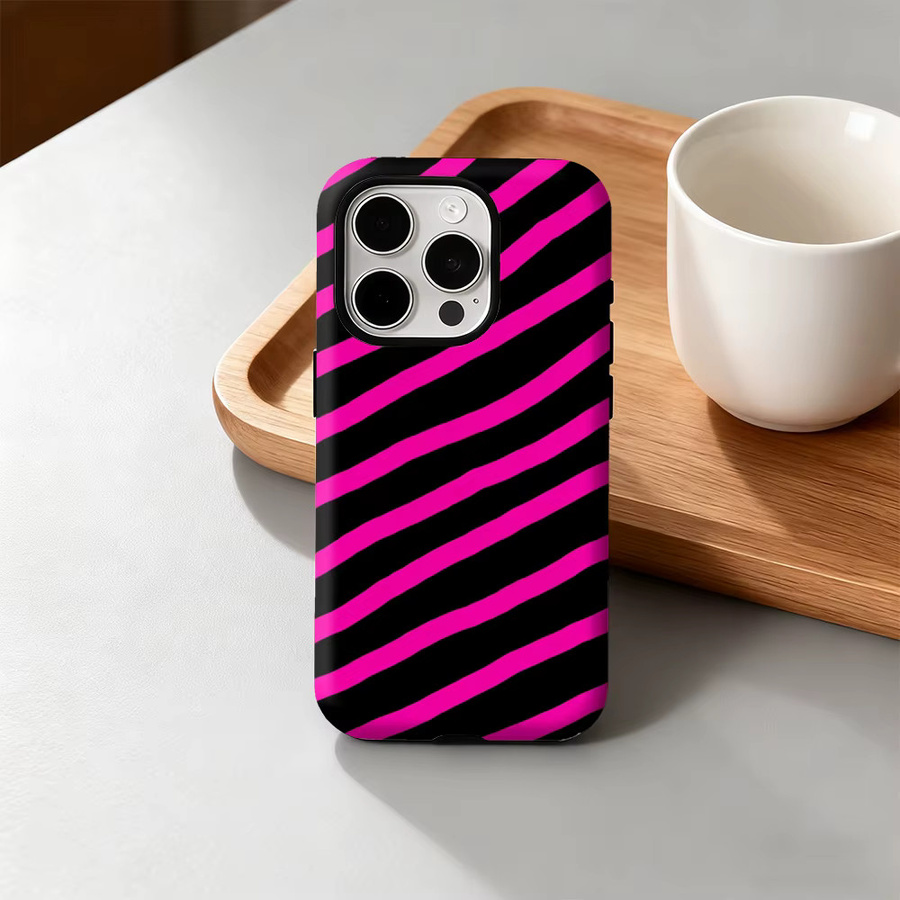 Potdemiel Handyhülle mit rosa Streifen für iPhone 17 16 15 14 13 12 Pro Max Plus mit doppelschichtiger Rückseite - Bild 4