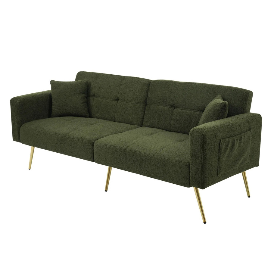 Merax Schlafsofa mit Bettfunktion und Kissen in Grün und Gold, Stoffbezug, Massivholzrahmen, B/T/H: 175 x 72 x 64 cm - Bild 2
