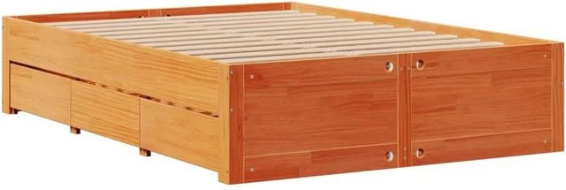 vidaXL Massivholzbett aus Kiefernholz mit Schubladen in Braun, Rustikal und Gewachst, B/T/H: 140 x 190 x 41 cm - Bild 1