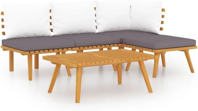vidaXL 5-tlg Garten-Lounge-Set Modell 8 aus Akazien-Massivholz mit Kissen in L-Form und Couchtisch, Farbe: Braun - Bild 1