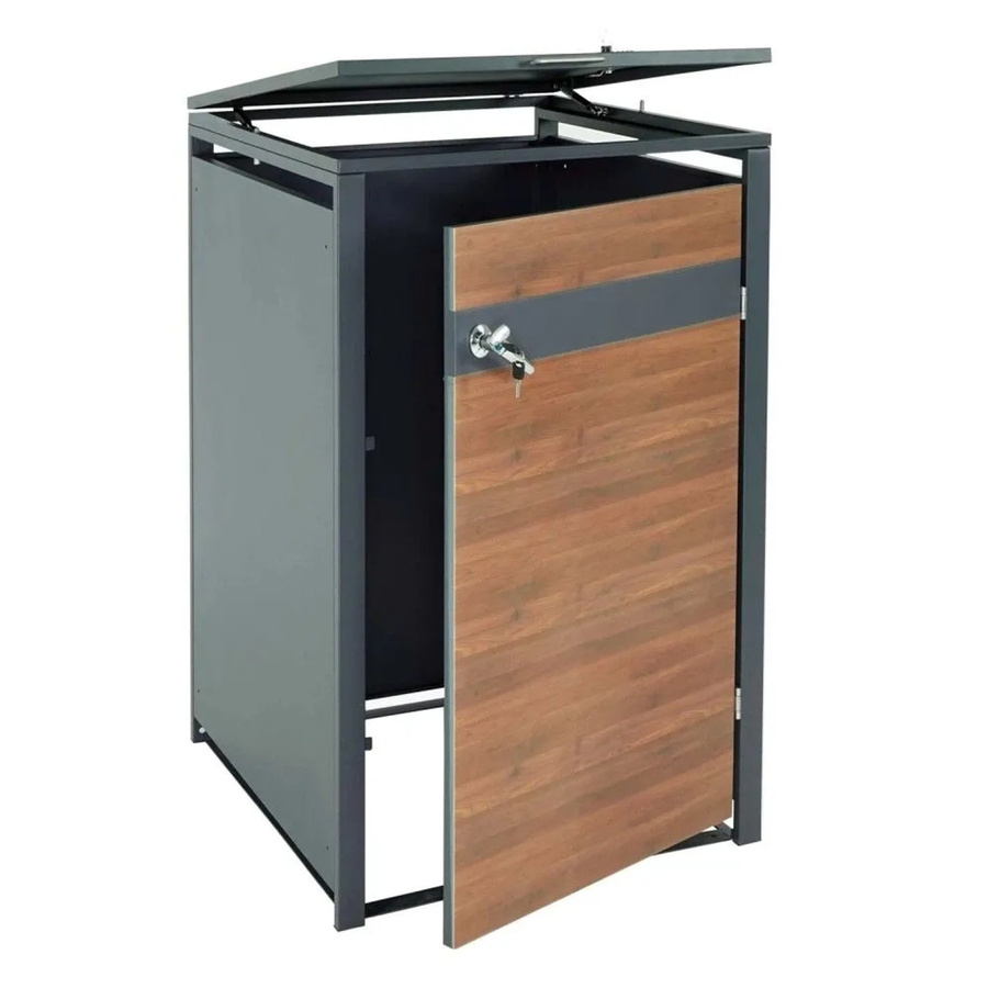 MCW Mülltonnenverkleidung J82 Mülltonnenbox aus Metall in Anthrazit mit Kirsche-Holzoptik Dunkelbraun, B/T/H: 117 x 72 x 98 cm - Bild 2