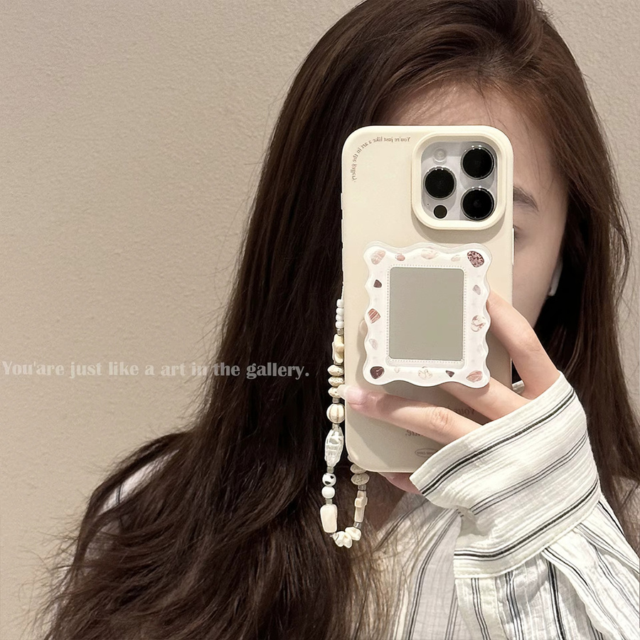 Apple iPhone Schutzhülle mit Koreanischen Buchstaben Design, Make-up Spiegel und Lanyard, stoßfeste Handyhülle für iPhone 17 16 15 14 13 12 Pro Max - Bild 4