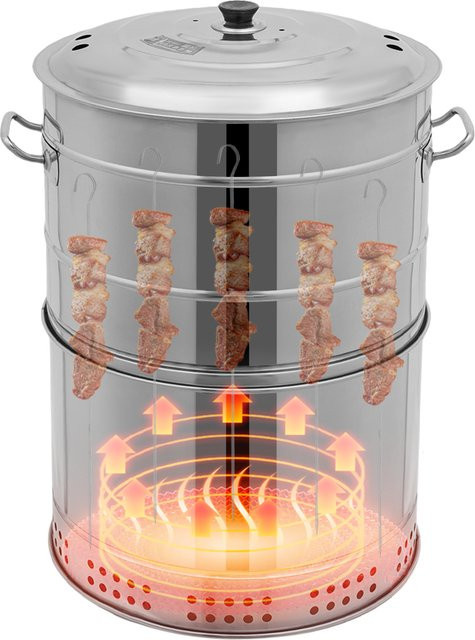 Bymaocar Tragbarer Holzkohlegrill in Silber mit 50 Spießen für vertikales Kebab-Grillen und Camping - Bild 1