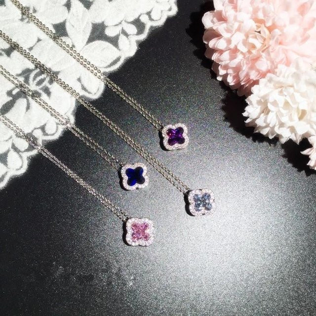 Beixi Kleeblatt-Halskette, 925 Silber, violett, Kristall, Damen - Bild 1