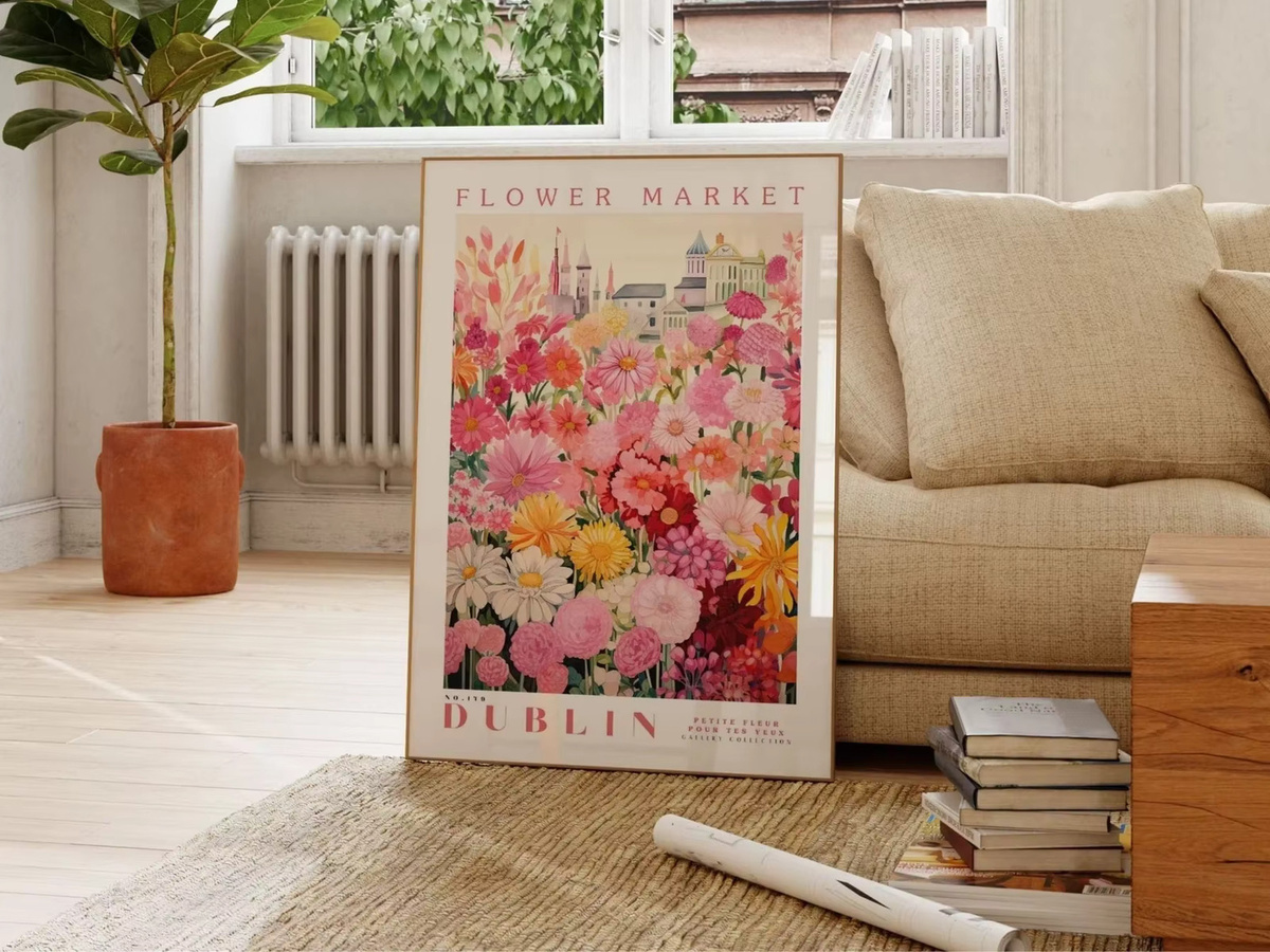Modernes botanisches Poster Blumenmarkt Dublin in Grün und Multicolour als Wandkunst aus Papier - Bild 3