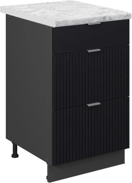 Vicco Küchenschrank Fame-Line Schubladenunterschrank in Anthrazit Schwarz Gestreift mit Marmor-Weißer Arbeitsplatte, Breite: 50 cm - Bild 2