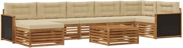 vidaXL Outdoor-Sofagarnitur aus Akazienholz mit 8 Kissen in Natur und Beige - Bild 1