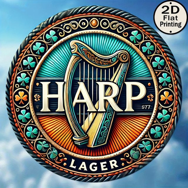Potdemiel Vintage Metallschild Harp Lager Rund, Mehrfarbig, Durchmesser: 20,32 cm - Bild 1