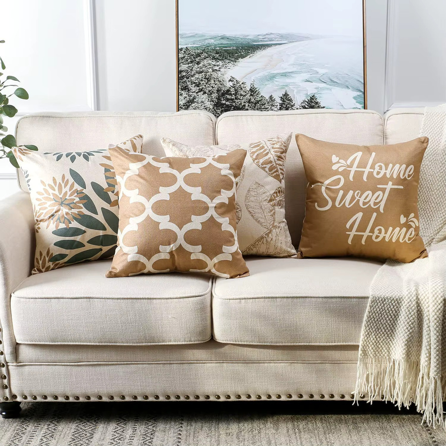Geometrischer Leinen-Kissenbezug von 静岩汐洁 in Hellbraun für Sofa und Wohnzimmer - Bild 3