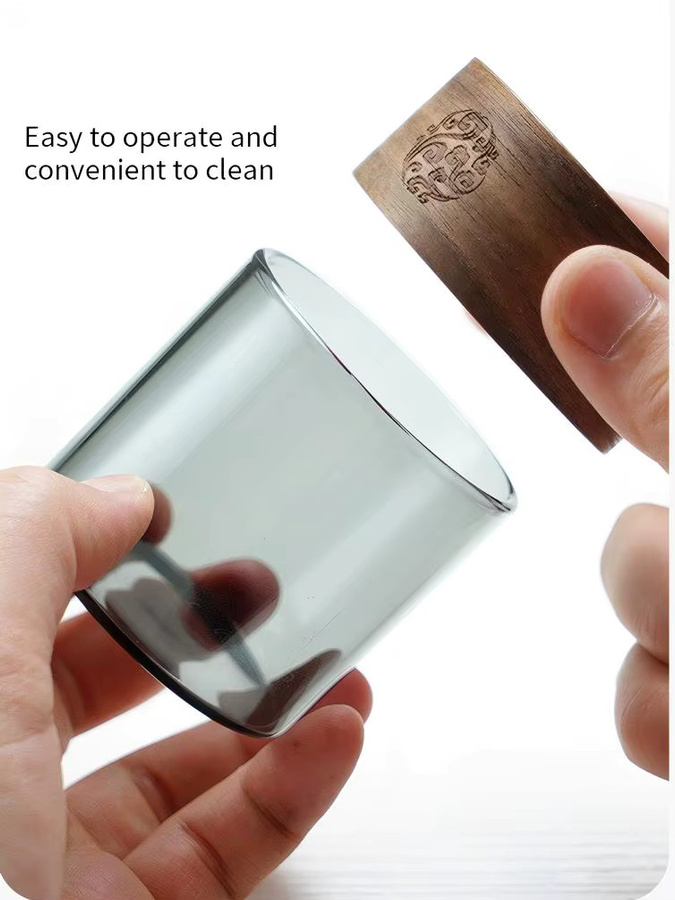 HeY LiLac Glas-Teebecher mit Holzring, doppelwandiger hitzebeständiger Borosilikatglasbecher, 150 ml, transparent/lila/grau - Bild 4